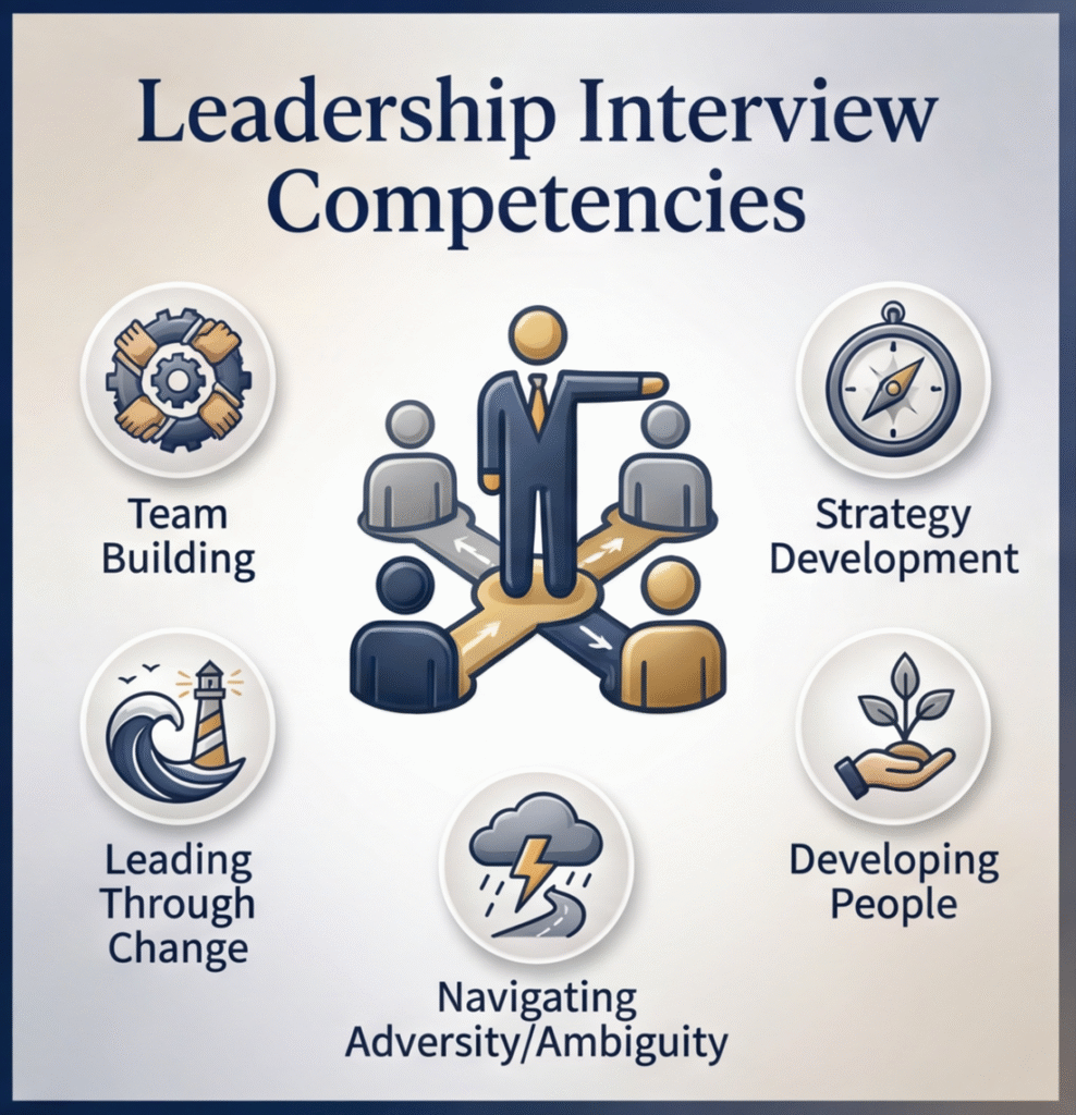 This is an infographic showing leadership interview competency.