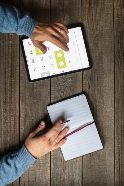 Online calendar and planning of cases for the year, month, week partial image of someone schedule an appointment on their calendar